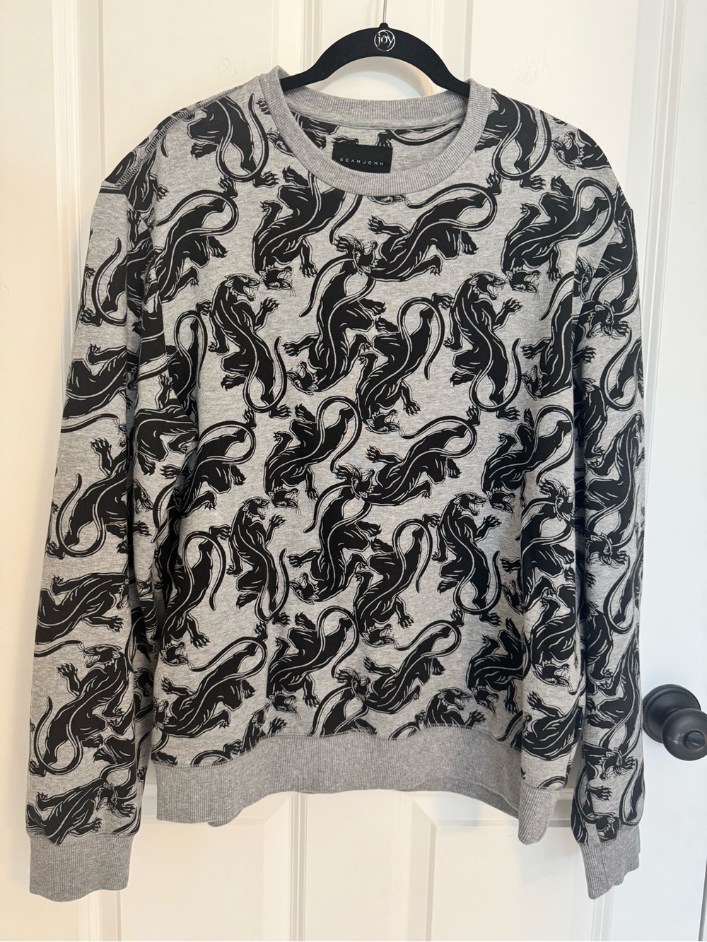 Sean John Panther Print Crewneck Sweatshirt Gray Black Streetwear Size L